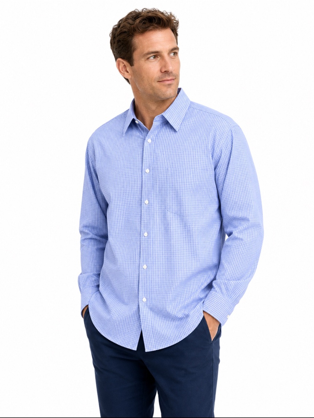 Joseph Abboud Blue Check No Wrinkle Dress Shirt Men’s 18 34/35 Long Sleeve